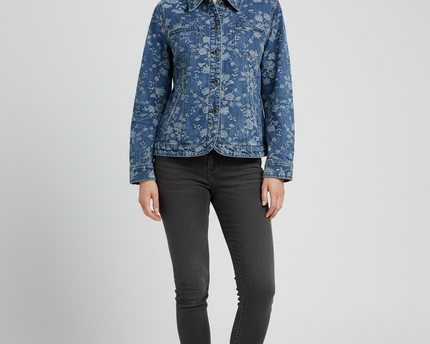 Northern Reflections Blue Floral Print Cotton Denim Jacket