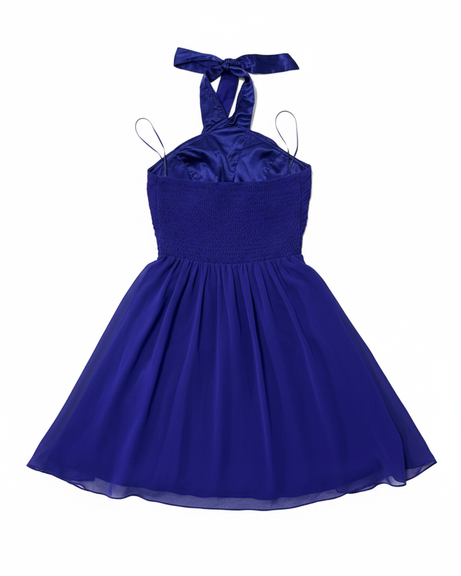 New Look Royal Blue Halter Neck Pleated Mini Dress