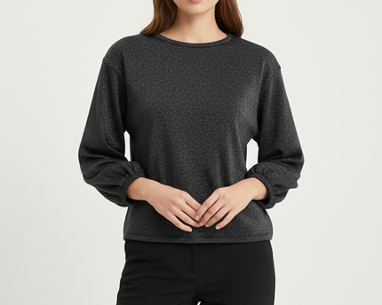 Zara Trafaluc Black Metallic Shimmer Long Sleeve Top