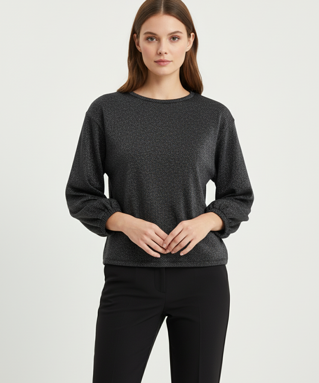 Zara Trafaluc Black Metallic Shimmer Long Sleeve Top
