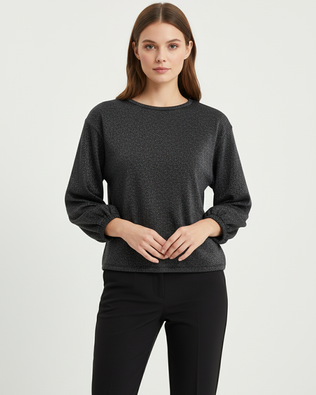 Zara Trafaluc Black Metallic Shimmer Long Sleeve Top