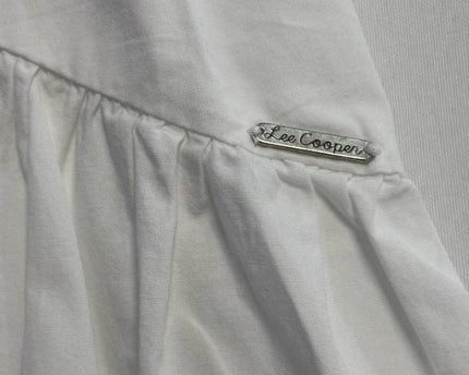 Lee Cooper White Cotton Tiered Flutter Sleeve Dress