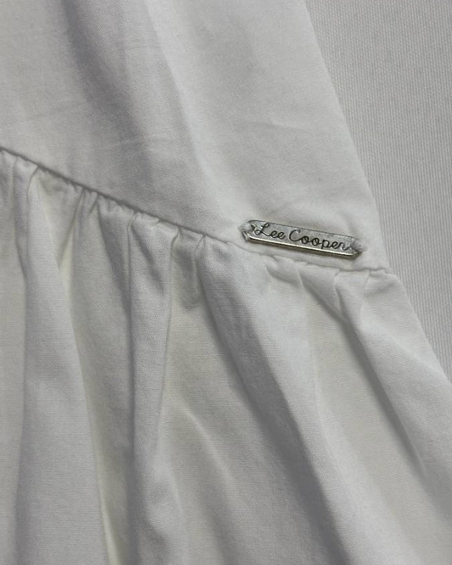 Lee Cooper White Cotton Tiered Flutter Sleeve Dress
