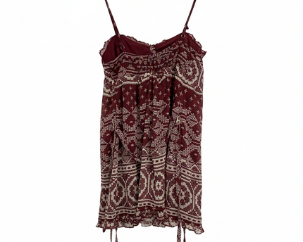 Stradivarius Burgundy Boho Print Cami with Lace Trim Mini Dress