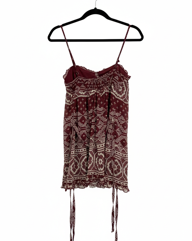 Stradivarius Burgundy Boho Print Cami with Lace Trim Mini Dress