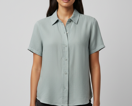 American Eagle Light Blue Linen Blend Short Sleeve Button Down Shirt