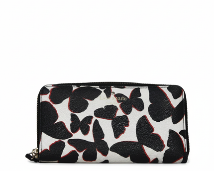 Kate Spade White and Black Butterfly Print Zip-around Wallet