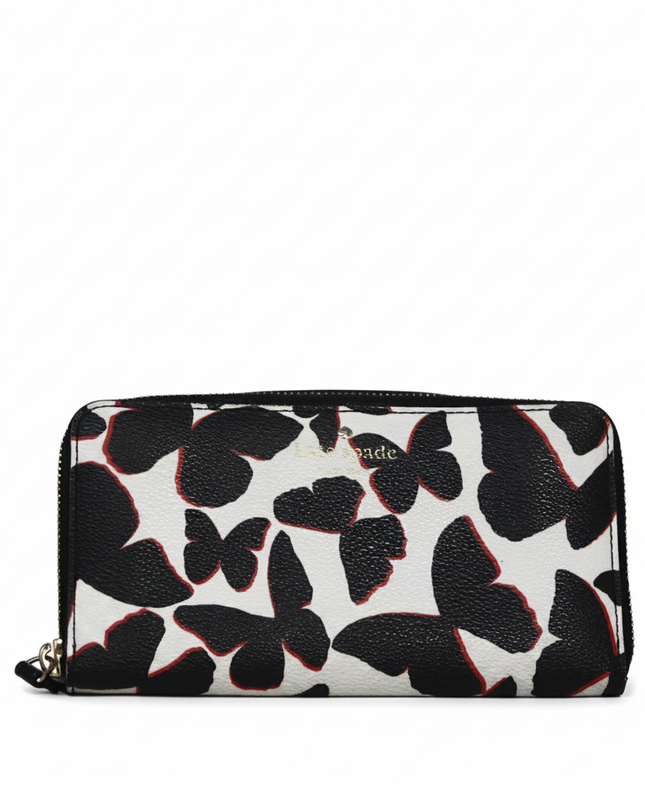 Kate Spade White and Black Butterfly Print Zip-around Wallet