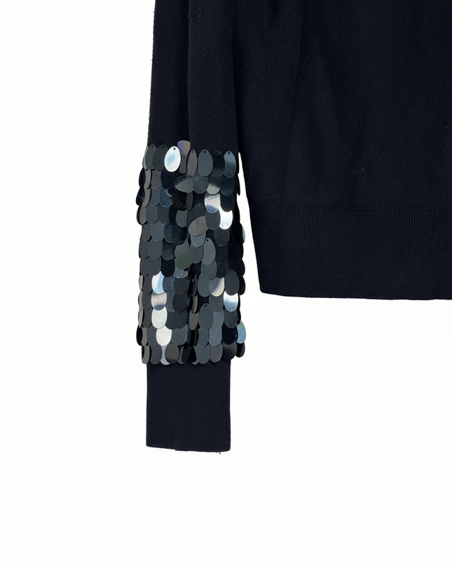 Zara Black Sequin Sleeve Knit Sweater