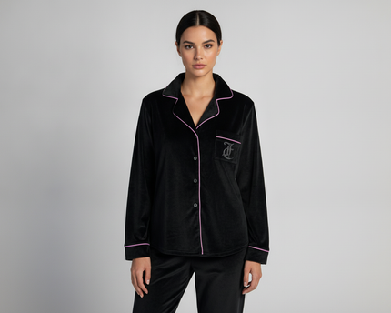 Juicy Couture Black Velour Pajama Top with Pink Piping