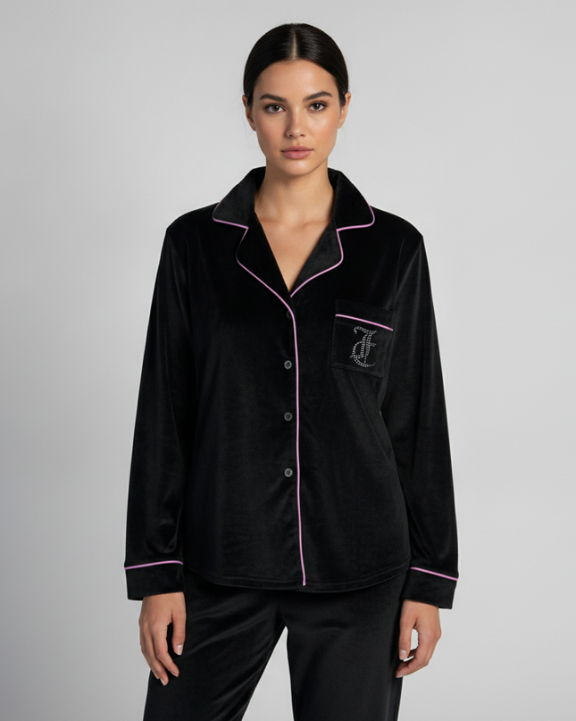 Juicy Couture Black Velour Pajama Top with Pink Piping