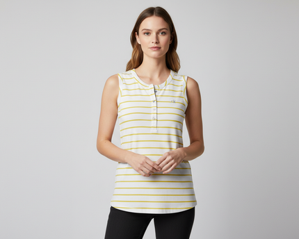 Calvin Klein Yellow and White Striped Henley Tank Top
