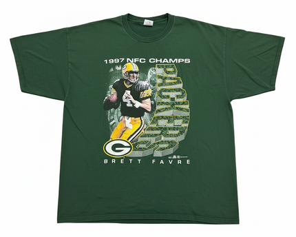 Vintage Jerzees Green 1997 Green Bay Packers Brett Favre Graphic Tee