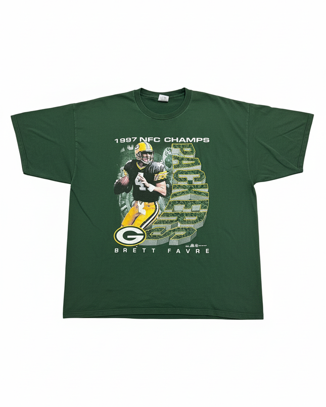 Vintage Jerzees Green 1997 Green Bay Packers Brett Favre Graphic Tee