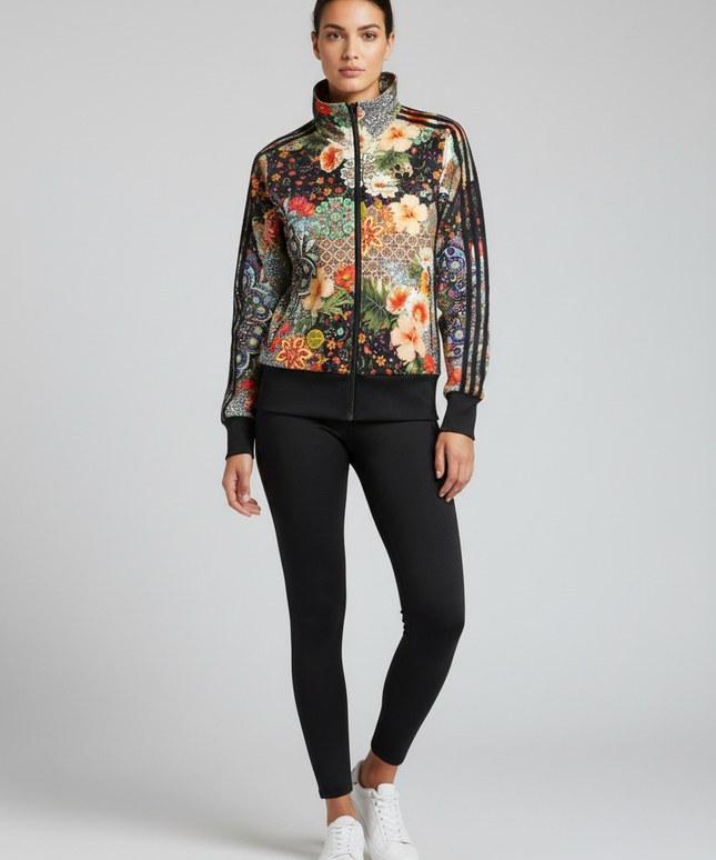 Adidas Multicolor Floral and Paisley Print Sports Track Jacket