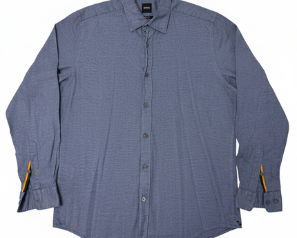 Boss Men's Blue Regular Fit Stretch Long Sleeve Shirt