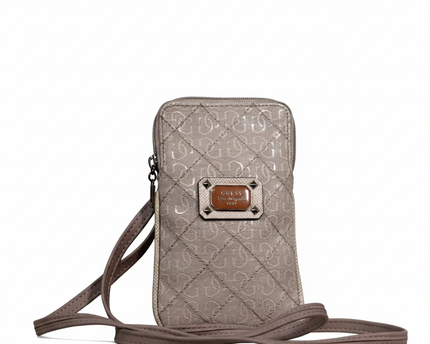 Guess Beige Quilted Monogram Mini Crossbody Bag
