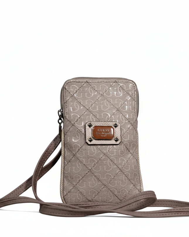 Guess Beige Quilted Monogram Mini Crossbody Bag