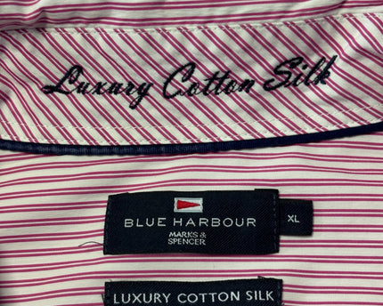 Blue Harbour Pink/White Luxury Cotton Silk Striped Shirt