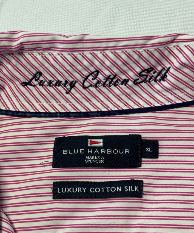 Blue Harbour Pink/White Luxury Cotton Silk Striped Shirt
