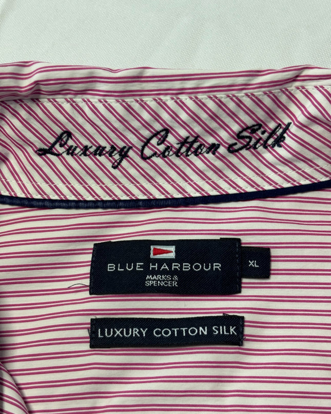 Blue Harbour Pink/White Luxury Cotton Silk Striped Shirt