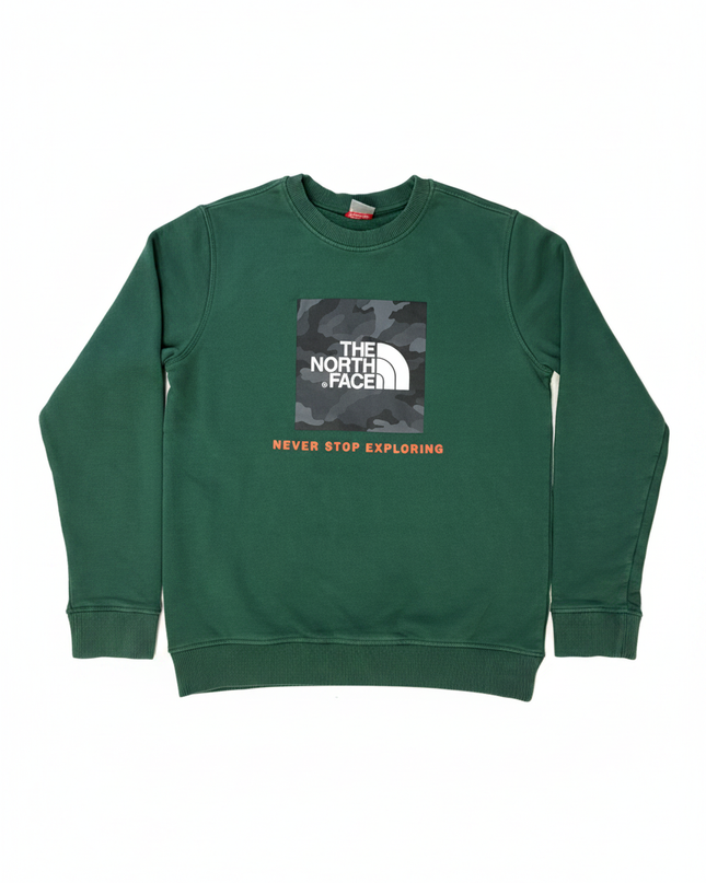 The North Face Green Graphic Box Logo Youth Crewneck Sweatshirt
