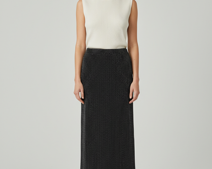 H&M Black Metallic Striped Ribbed Midi Skirt