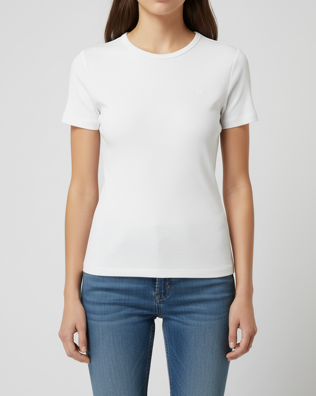 Ralph Lauren White Ribbed Crew Neck T-Shirt