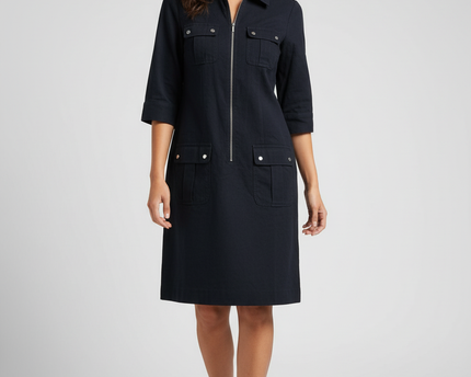 Michael Kors Black Utility Zip-Front Dress