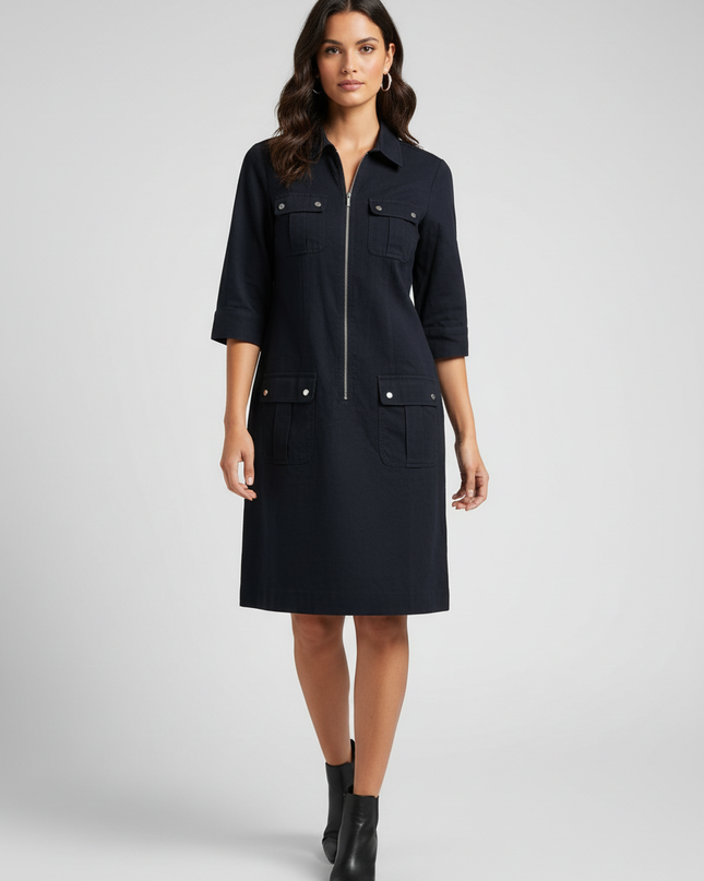 Michael Kors Black Utility Zip-Front Dress