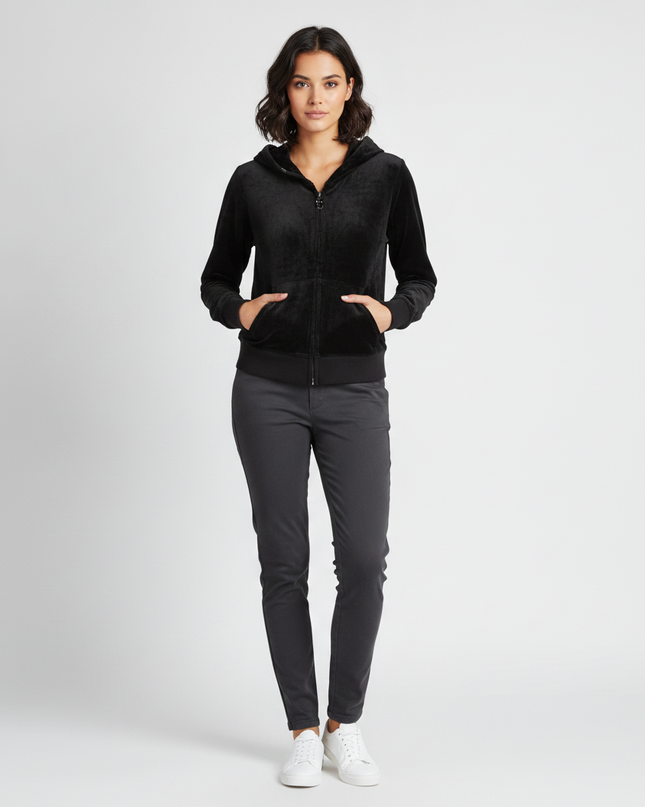 Juicy Couture Black Velour Zip-Up Hoodie