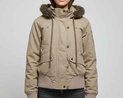 Nike Tan Faux Fur Trimmed Hooded Bomber Jacket
