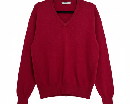 Vintage Burberry Red V-Neck Knit Sweater