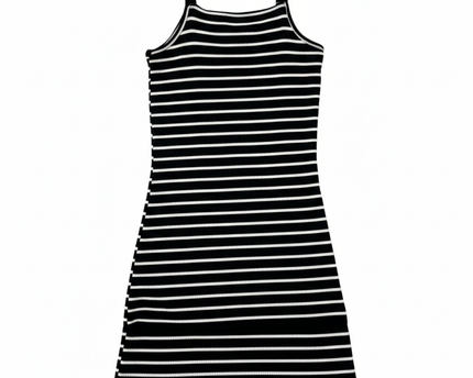 RIA MARIA Black and White Striped Ribbed Mini Dress