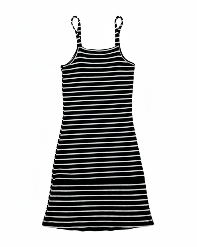 RIA MARIA Black and White Striped Ribbed Mini Dress