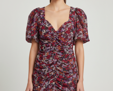 Zara Multicolor Floral Ruched Mini Dress