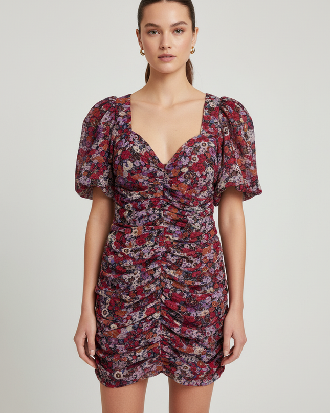 Zara Multicolor Floral Ruched Mini Dress