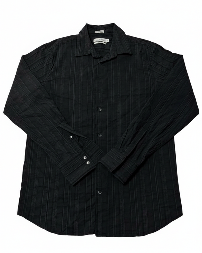 Calvin Klein Modern Fit Long Sleeve Striped Black Button Up Shirt