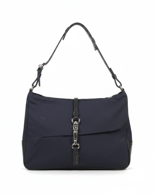 Coach Navy Nylon and Leather Shoulder Bag