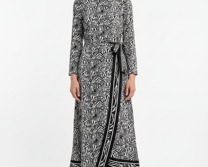 Michael Kors Black and White Zebra Print Long Sleeve Midi Dress