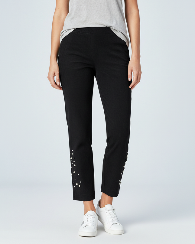 ZARA Black Slim Fit Pearl and Stud Embellished Ankle Trousers