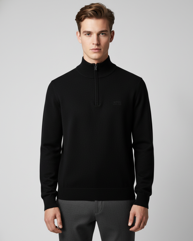 Boss Black Quarter-Zip Fine Knit Pullover Sweater