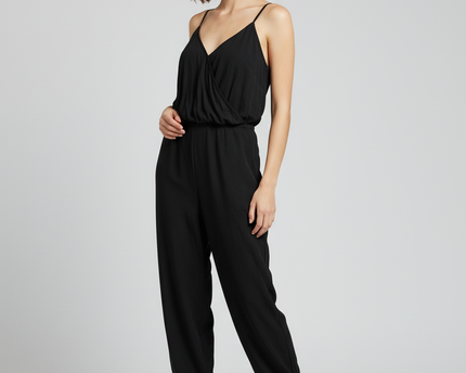 American Eagle Black Draped Surplice Front Spaghetti Strap Knit Jumpsuit