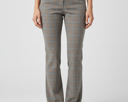 Tommy Hilfiger Grey & Camel Checkered Flared Pants