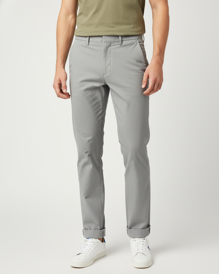 ZARA Stone Light Grey Micro-Pattern Slim Fit Chino Trousers