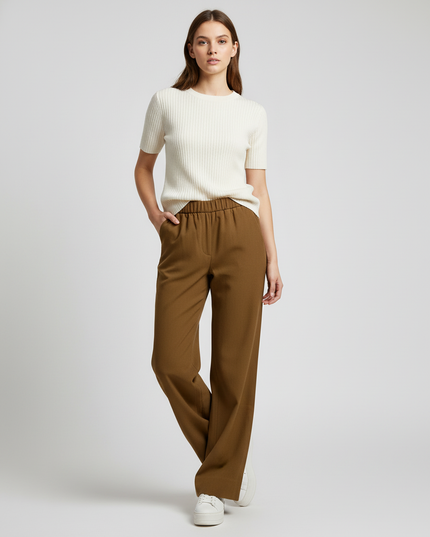 Abercrombie & Fitch Brown Tailored Pleated Wide Leg Trousers