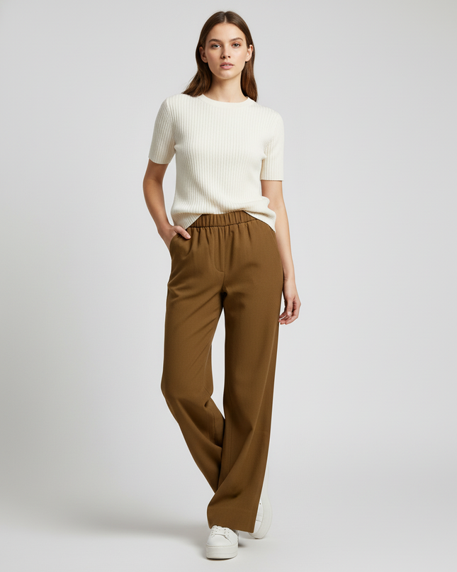 Abercrombie & Fitch Brown Tailored Pleated Wide Leg Trousers