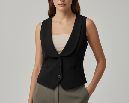 Dorothy Perkins Deep V Black Fitted Tailored Vest