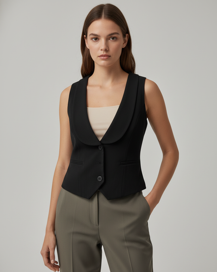 Dorothy Perkins Deep V Black Fitted Tailored Vest
