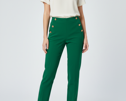 Zara High-Waisted with Gold Button Detail Green Trousers
